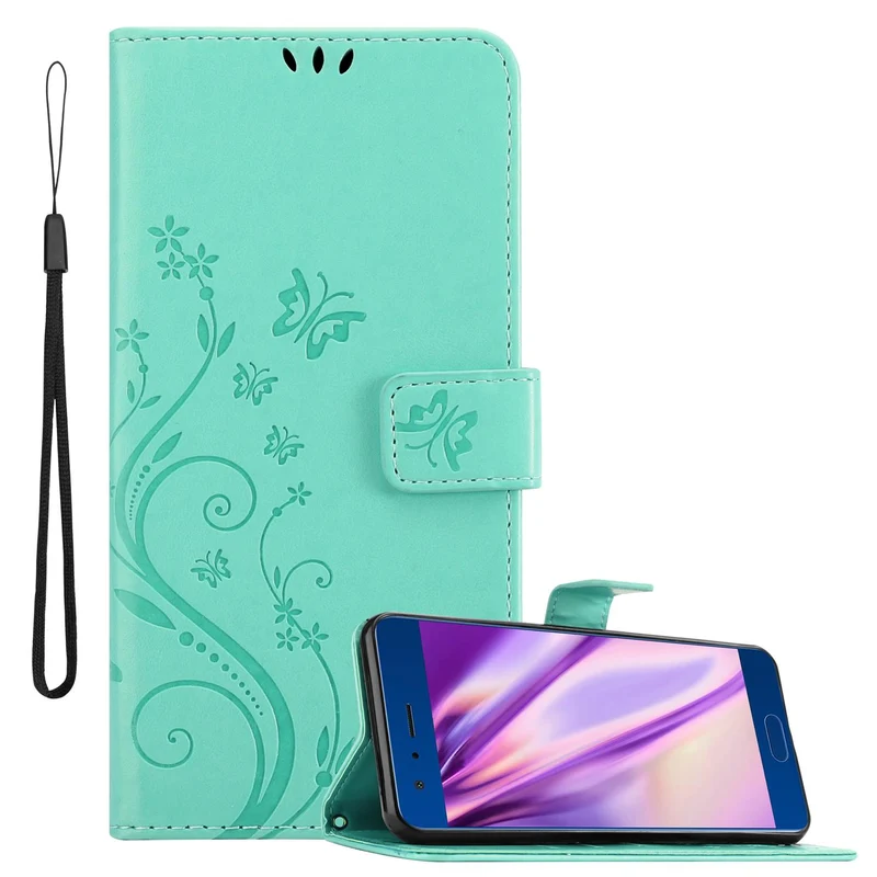 Cadorabo Hülle kompatibel mit Honor 9 Schutzhülle im Blumen Design mit Magnetverschluss, Standfunktion und Kartenfächern