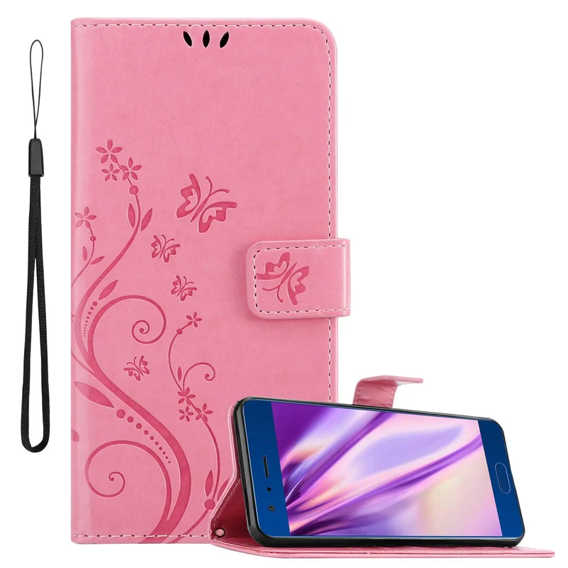 Cadorabo Hülle kompatibel mit Honor 9 Schutzhülle im Blumen Design mit Magnetverschluss, Standfunktion und Kartenfächern