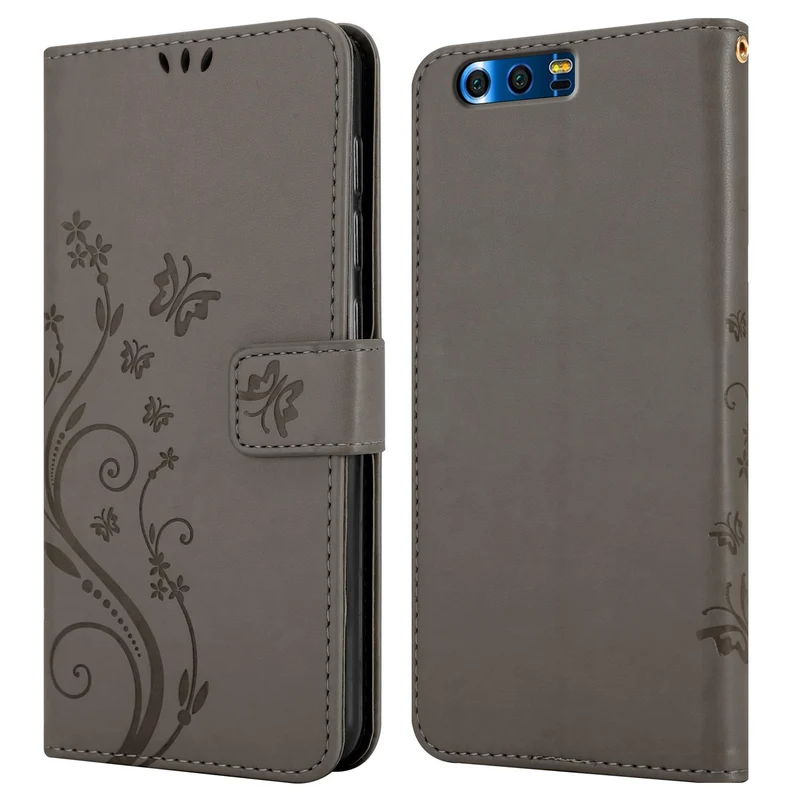 Cadorabo Hülle kompatibel mit Honor 9 Schutzhülle im Blumen Design mit Magnetverschluss, Standfunktion und Kartenfächern