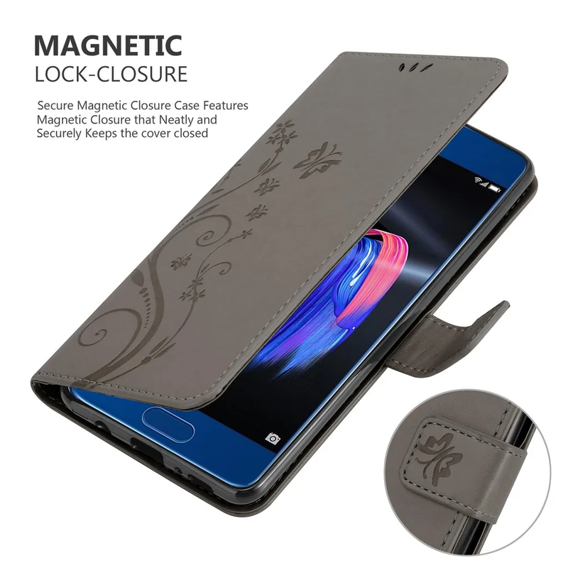 Cadorabo Hülle kompatibel mit Honor 9 Schutzhülle im Blumen Design mit Magnetverschluss, Standfunktion und Kartenfächern