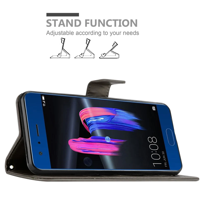 Cadorabo Hülle kompatibel mit Honor 9 Schutzhülle im Blumen Design mit Magnetverschluss, Standfunktion und Kartenfächern