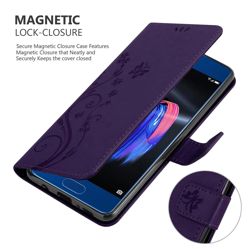 Cadorabo Hülle kompatibel mit Honor 9 Schutzhülle im Blumen Design mit Magnetverschluss, Standfunktion und Kartenfächern