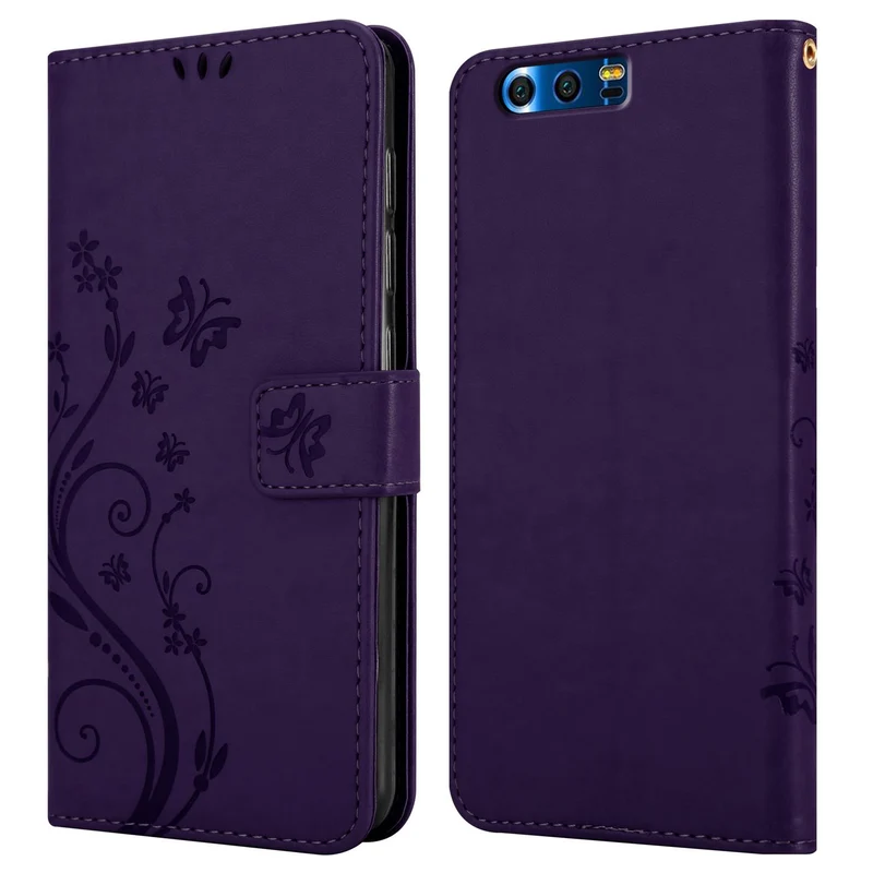Cadorabo Hülle kompatibel mit Honor 9 Schutzhülle im Blumen Design mit Magnetverschluss, Standfunktion und Kartenfächern
