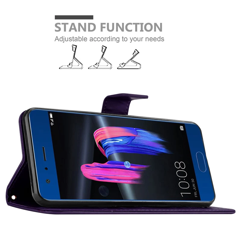 Cadorabo Hülle kompatibel mit Honor 9 Schutzhülle im Blumen Design mit Magnetverschluss, Standfunktion und Kartenfächern