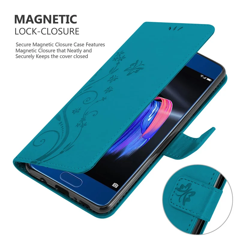 Cadorabo Hülle kompatibel mit Honor 9 Schutzhülle im Blumen Design mit Magnetverschluss, Standfunktion und Kartenfächern