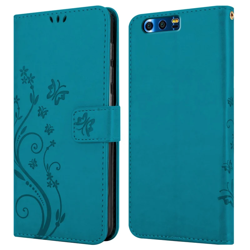 Cadorabo Hülle kompatibel mit Honor 9 Schutzhülle im Blumen Design mit Magnetverschluss, Standfunktion und Kartenfächern