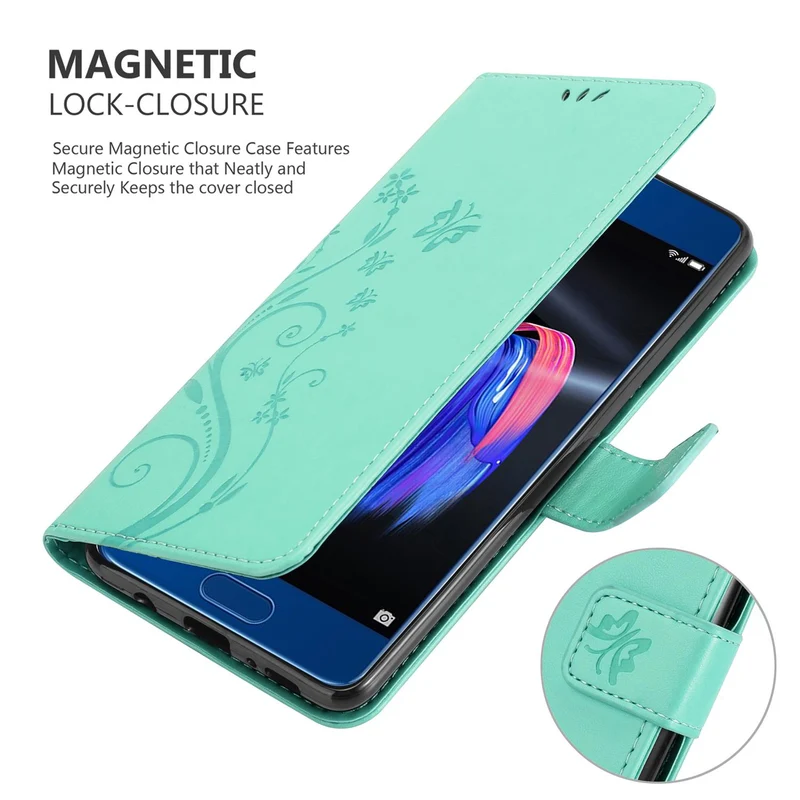 Cadorabo Hülle kompatibel mit Honor 9 Schutzhülle im Blumen Design mit Magnetverschluss, Standfunktion und Kartenfächern