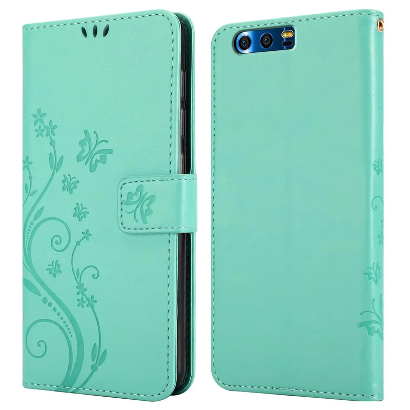 Cadorabo Hülle kompatibel mit Honor 9 Schutzhülle im Blumen Design mit Magnetverschluss, Standfunktion und Kartenfächern