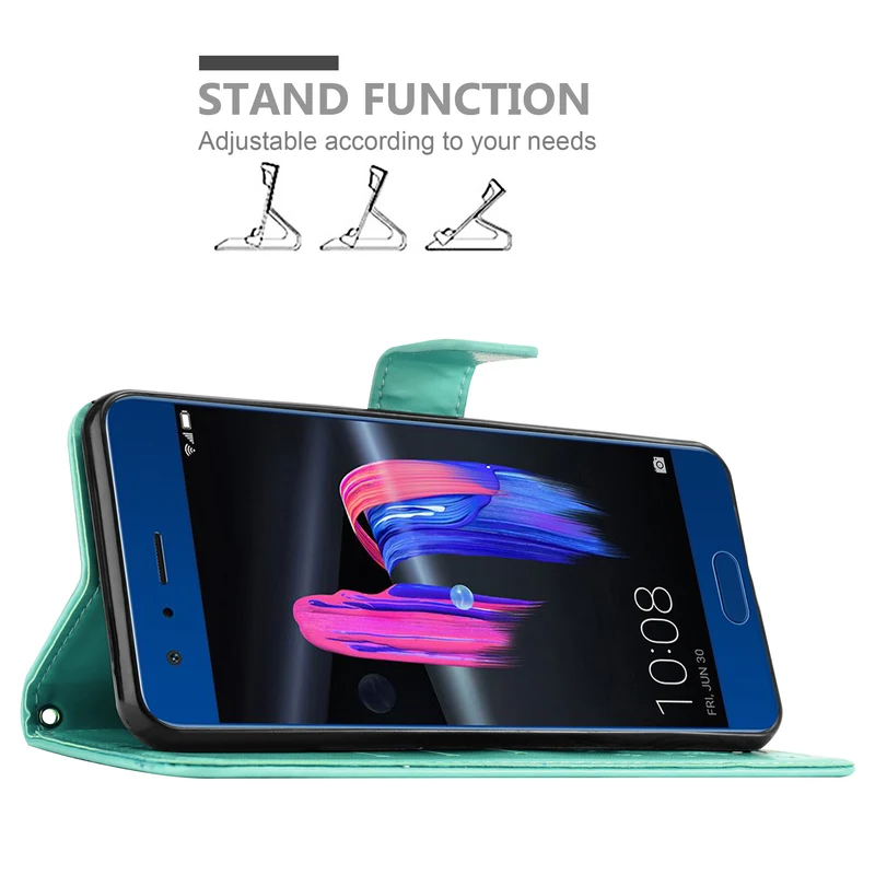 Cadorabo Hülle kompatibel mit Honor 9 Schutzhülle im Blumen Design mit Magnetverschluss, Standfunktion und Kartenfächern