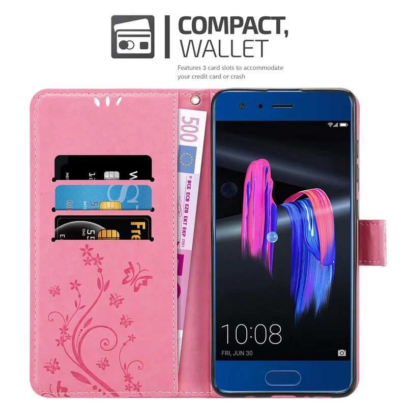 Cadorabo Hülle kompatibel mit Honor 9 Schutzhülle im Blumen Design mit Magnetverschluss, Standfunktion und Kartenfächern