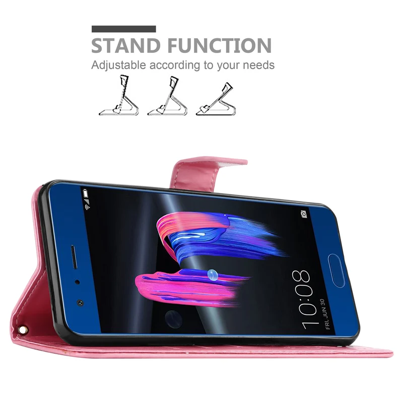 Cadorabo Hülle kompatibel mit Honor 9 Schutzhülle im Blumen Design mit Magnetverschluss, Standfunktion und Kartenfächern