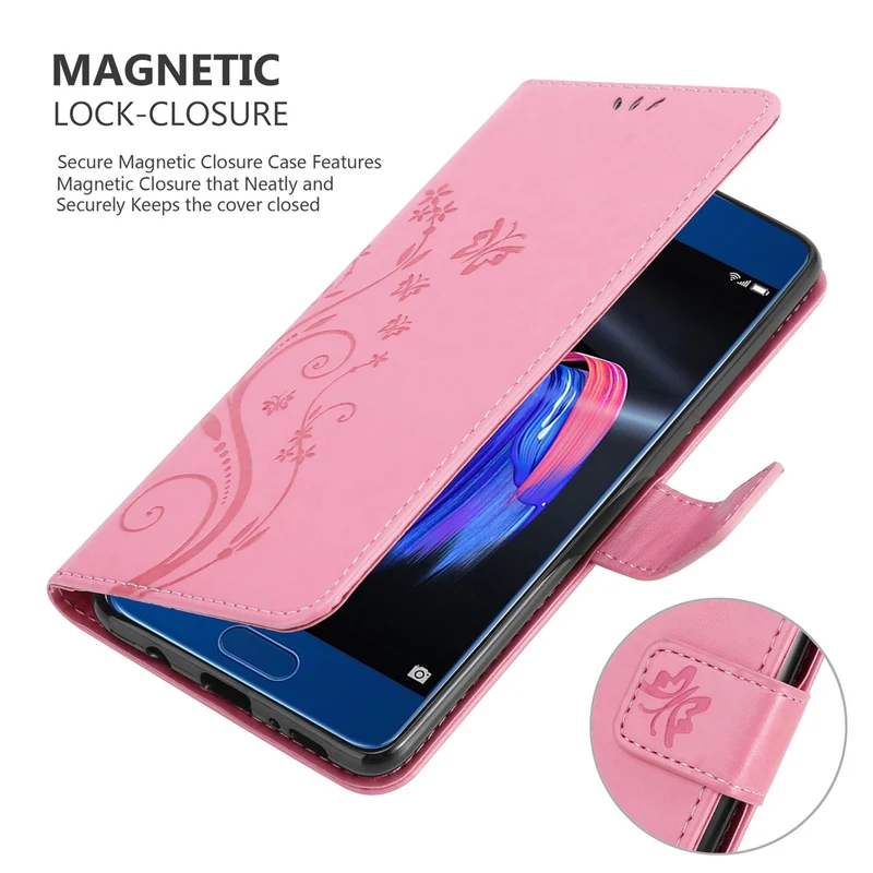 Cadorabo Hülle kompatibel mit Honor 9 Schutzhülle im Blumen Design mit Magnetverschluss, Standfunktion und Kartenfächern