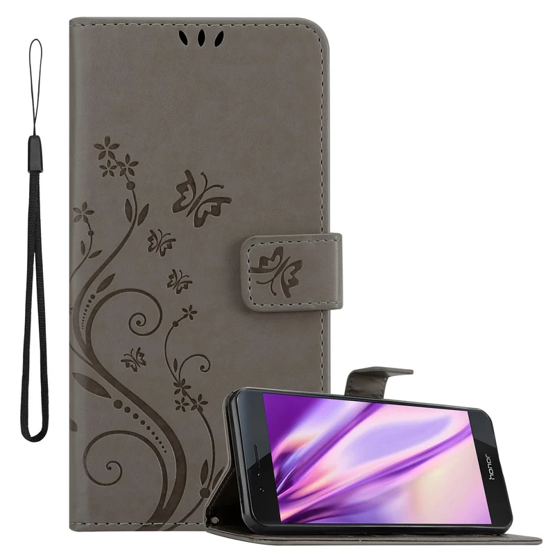 Cadorabo Hülle kompatibel mit Honor 8 / 8 PREMIUM Schutzhülle im Blumen Design mit Magnetverschluss, Standfunktion und Kartenfächern