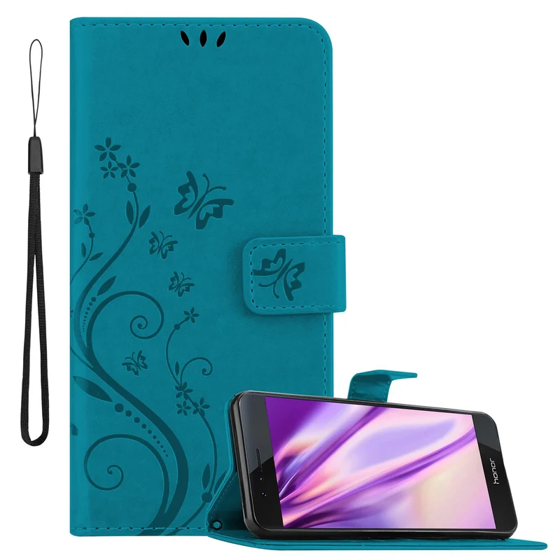 Cadorabo Hülle kompatibel mit Honor 8 / 8 PREMIUM Schutzhülle im Blumen Design mit Magnetverschluss, Standfunktion und Kartenfächern