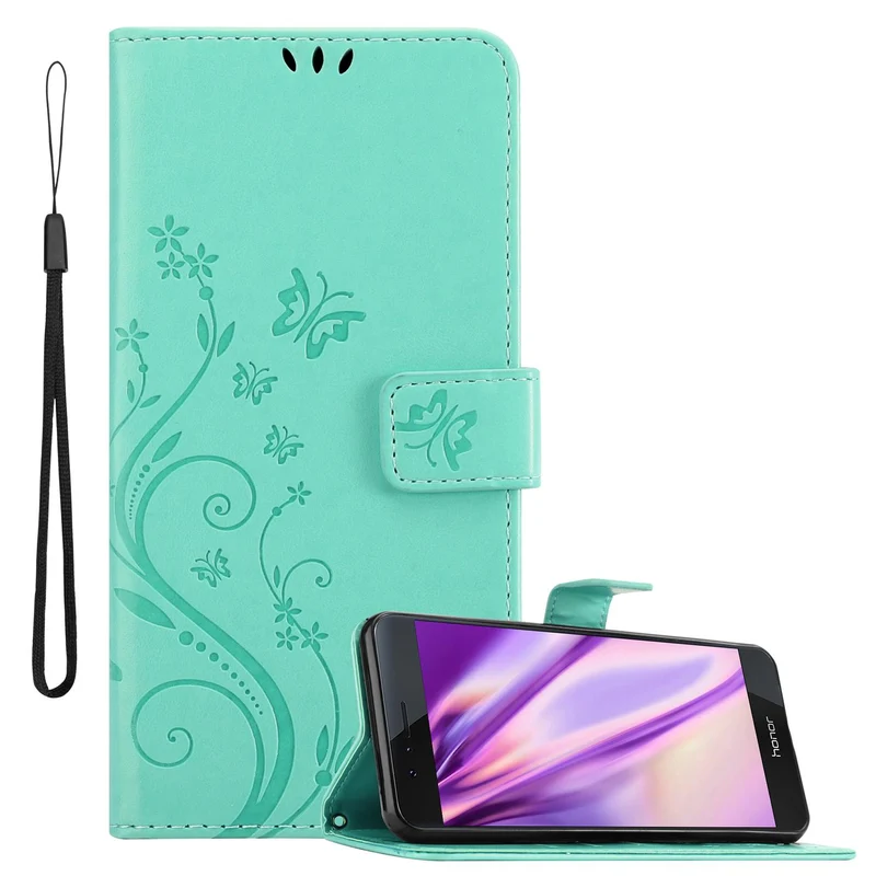 Cadorabo Hülle kompatibel mit Honor 8 / 8 PREMIUM Schutzhülle im Blumen Design mit Magnetverschluss, Standfunktion und Kartenfächern