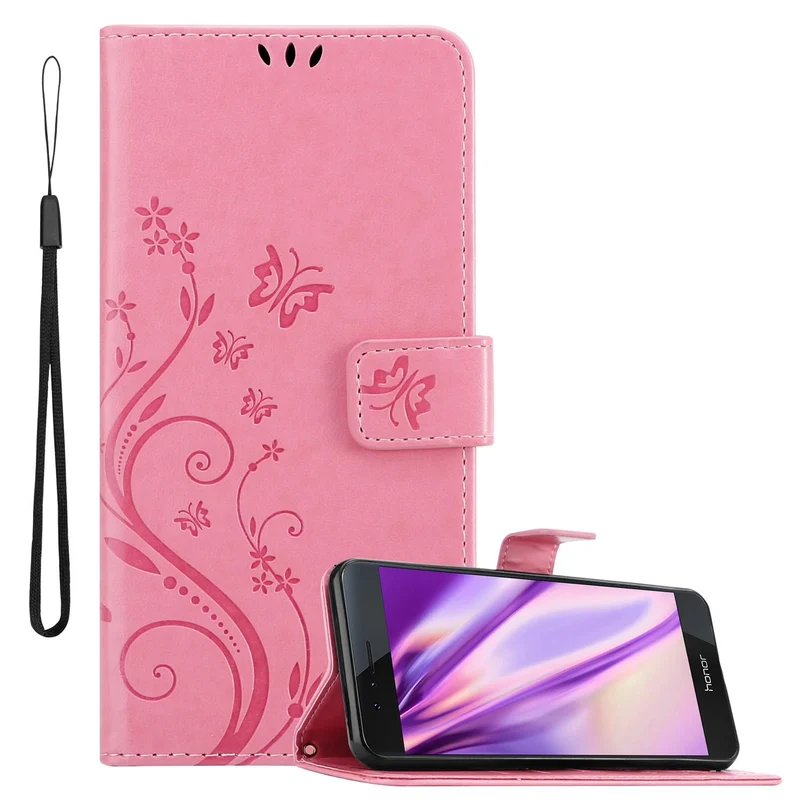 Cadorabo Hülle kompatibel mit Honor 8 / 8 PREMIUM Schutzhülle im Blumen Design mit Magnetverschluss, Standfunktion und Kartenfächern