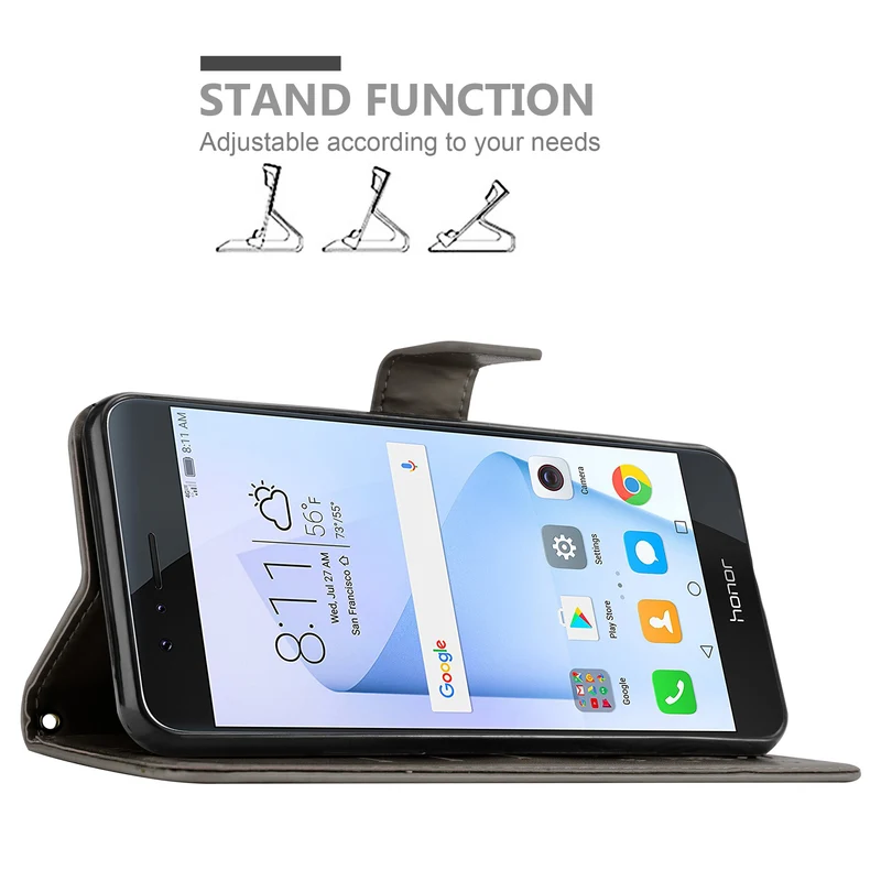 Cadorabo Hülle kompatibel mit Honor 8 / 8 PREMIUM Schutzhülle im Blumen Design mit Magnetverschluss, Standfunktion und Kartenfächern