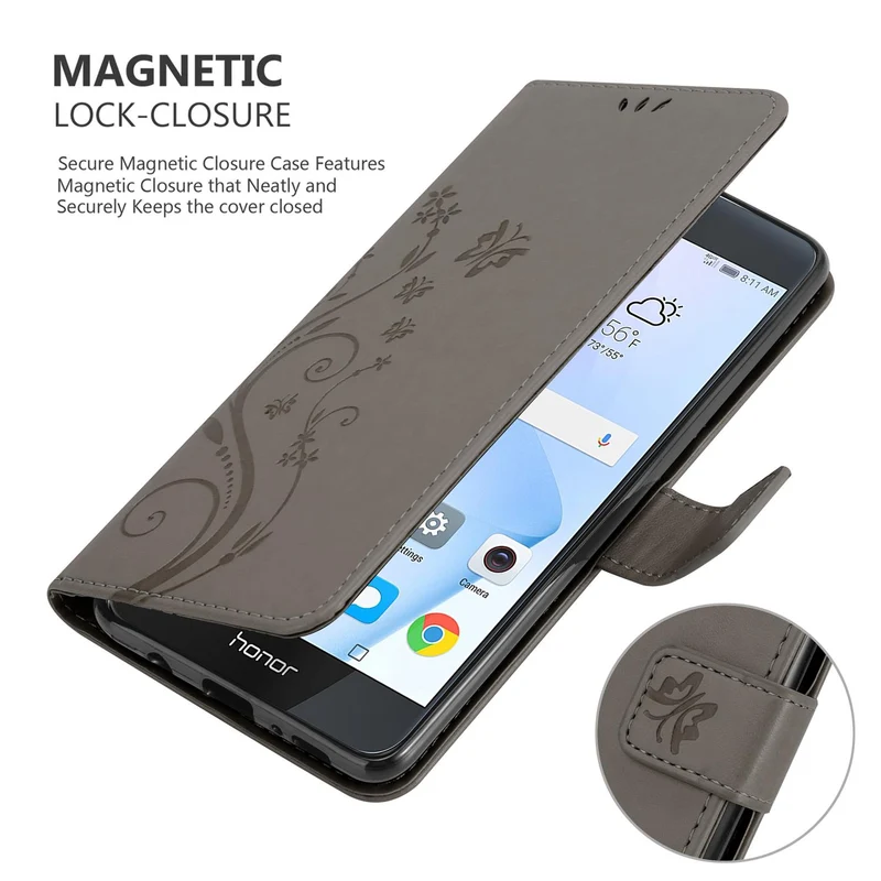 Cadorabo Hülle kompatibel mit Honor 8 / 8 PREMIUM Schutzhülle im Blumen Design mit Magnetverschluss, Standfunktion und Kartenfächern