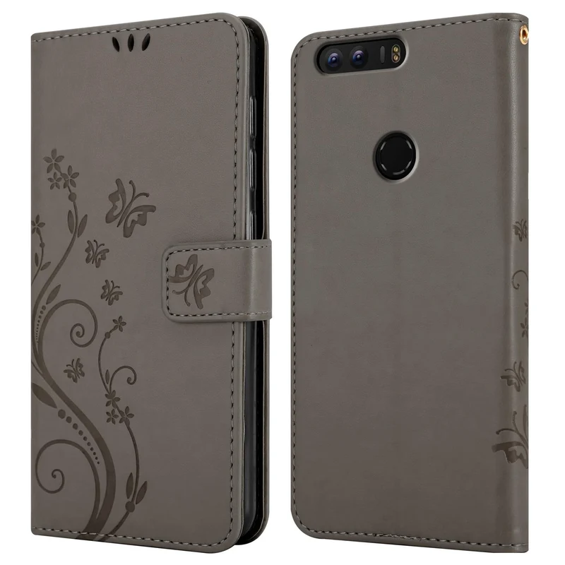 Cadorabo Hülle kompatibel mit Honor 8 / 8 PREMIUM Schutzhülle im Blumen Design mit Magnetverschluss, Standfunktion und Kartenfächern