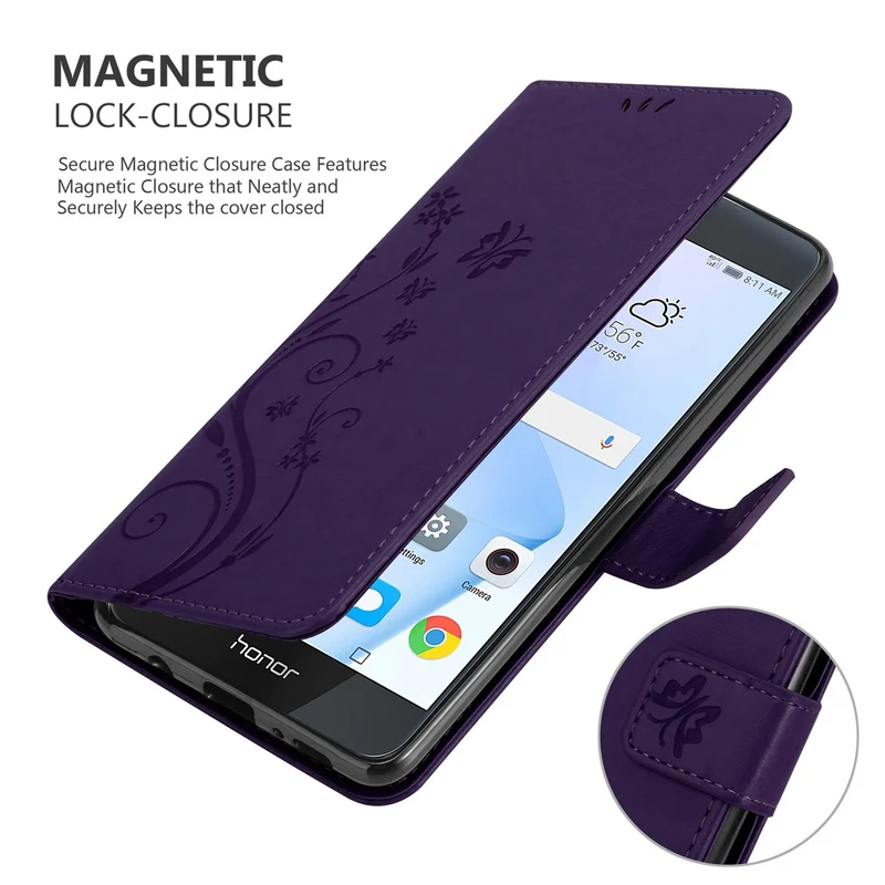 Cadorabo Hülle kompatibel mit Honor 8 / 8 PREMIUM Schutzhülle im Blumen Design mit Magnetverschluss, Standfunktion und Kartenfächern