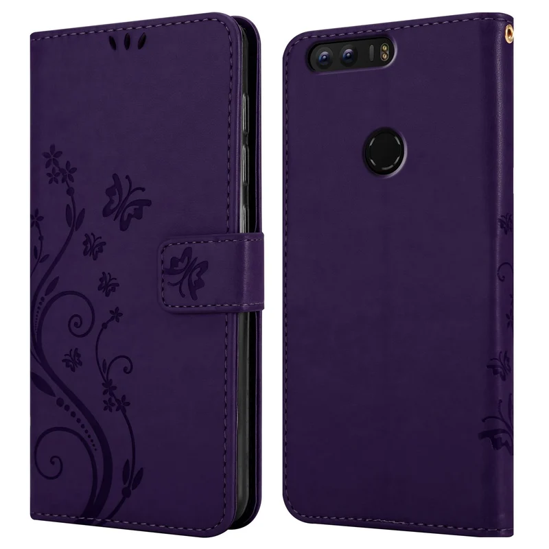 Cadorabo Hülle kompatibel mit Honor 8 / 8 PREMIUM Schutzhülle im Blumen Design mit Magnetverschluss, Standfunktion und Kartenfächern