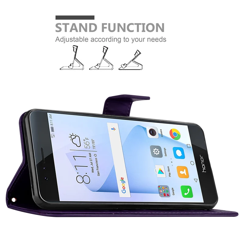 Cadorabo Hülle kompatibel mit Honor 8 / 8 PREMIUM Schutzhülle im Blumen Design mit Magnetverschluss, Standfunktion und Kartenfächern