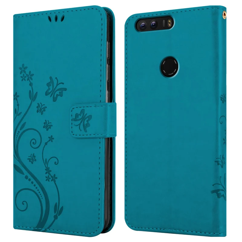 Cadorabo Hülle kompatibel mit Honor 8 / 8 PREMIUM Schutzhülle im Blumen Design mit Magnetverschluss, Standfunktion und Kartenfächern