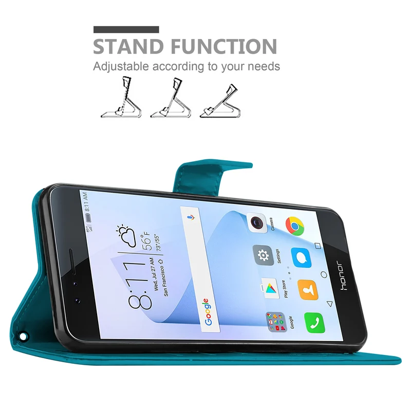 Cadorabo Hülle kompatibel mit Honor 8 / 8 PREMIUM Schutzhülle im Blumen Design mit Magnetverschluss, Standfunktion und Kartenfächern