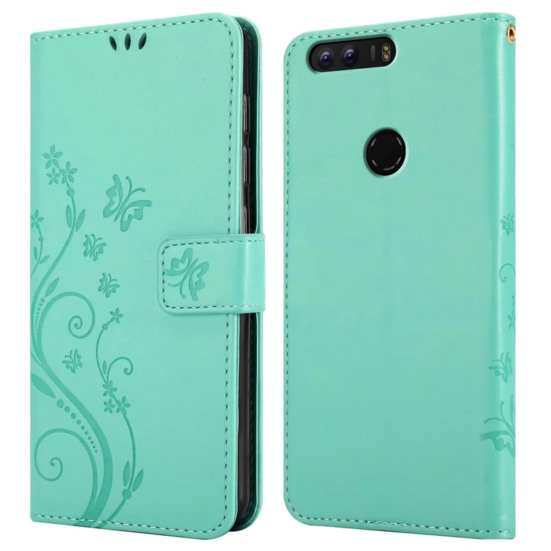 Cadorabo Hülle kompatibel mit Honor 8 / 8 PREMIUM Schutzhülle im Blumen Design mit Magnetverschluss, Standfunktion und Kartenfächern