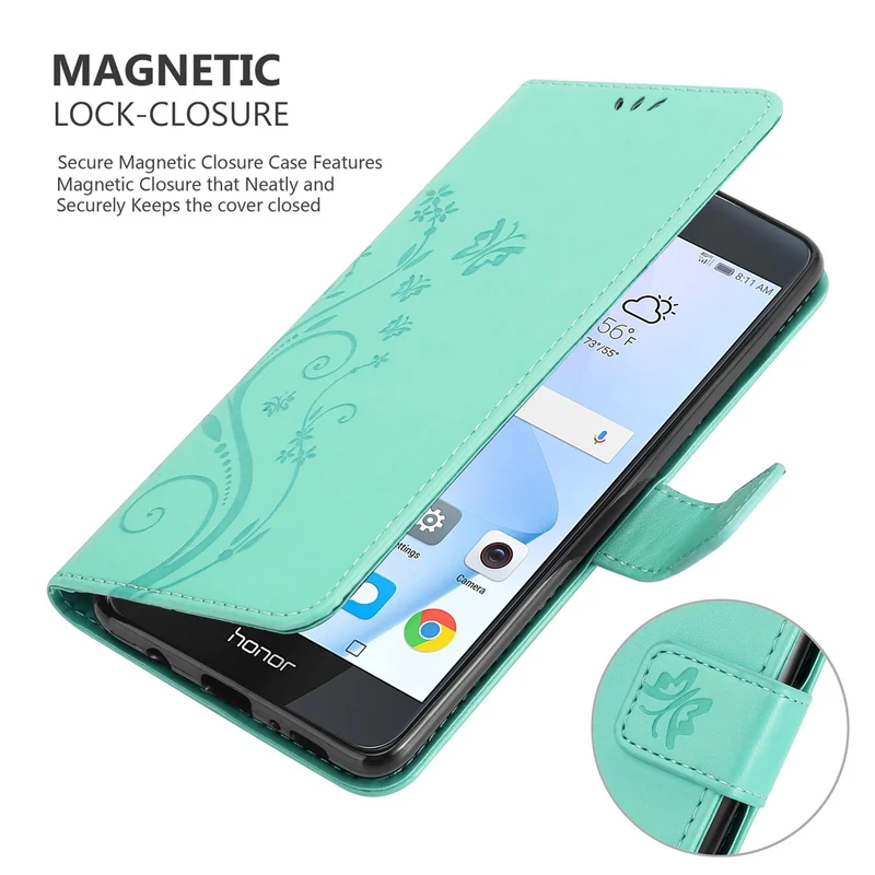 Cadorabo Hülle kompatibel mit Honor 8 / 8 PREMIUM Schutzhülle im Blumen Design mit Magnetverschluss, Standfunktion und Kartenfächern