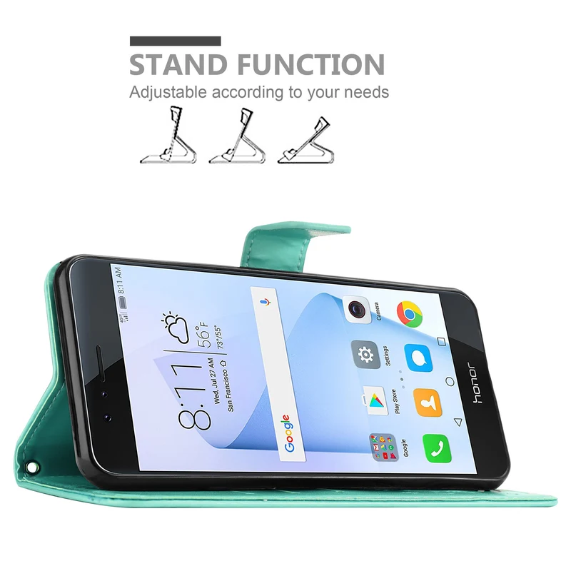 Cadorabo Hülle kompatibel mit Honor 8 / 8 PREMIUM Schutzhülle im Blumen Design mit Magnetverschluss, Standfunktion und Kartenfächern