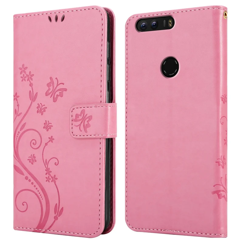 Cadorabo Hülle kompatibel mit Honor 8 / 8 PREMIUM Schutzhülle im Blumen Design mit Magnetverschluss, Standfunktion und Kartenfächern