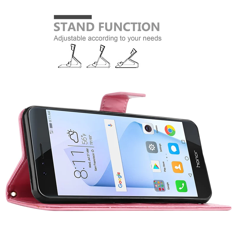 Cadorabo Hülle kompatibel mit Honor 8 / 8 PREMIUM Schutzhülle im Blumen Design mit Magnetverschluss, Standfunktion und Kartenfächern
