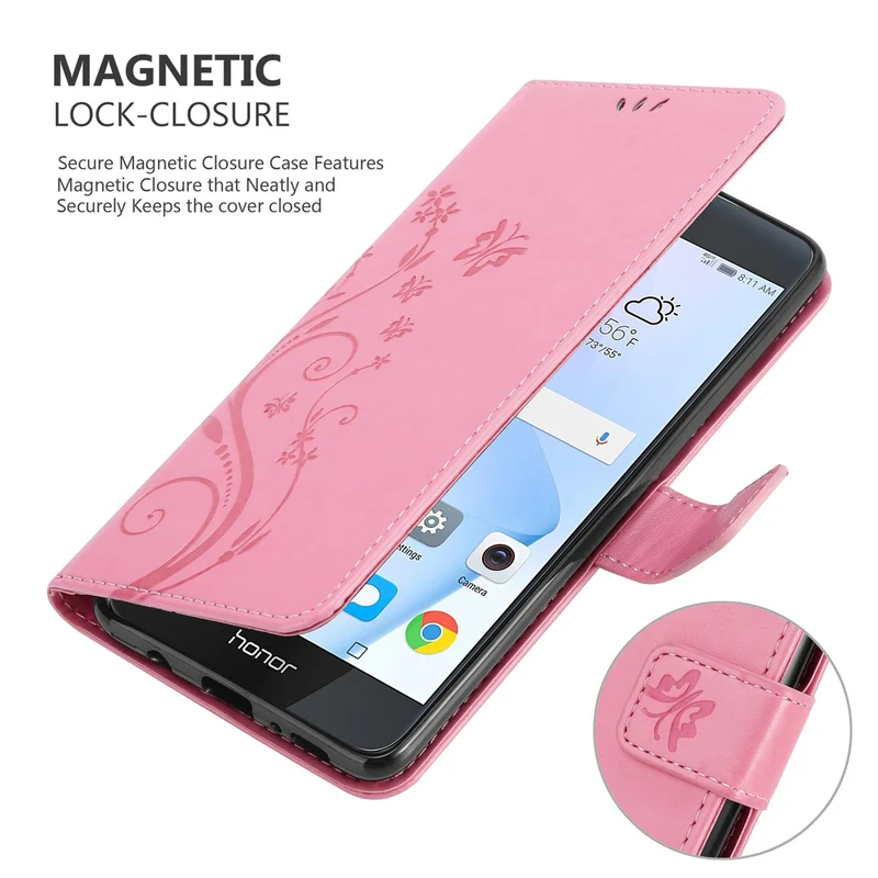 Cadorabo Hülle kompatibel mit Honor 8 / 8 PREMIUM Schutzhülle im Blumen Design mit Magnetverschluss, Standfunktion und Kartenfächern