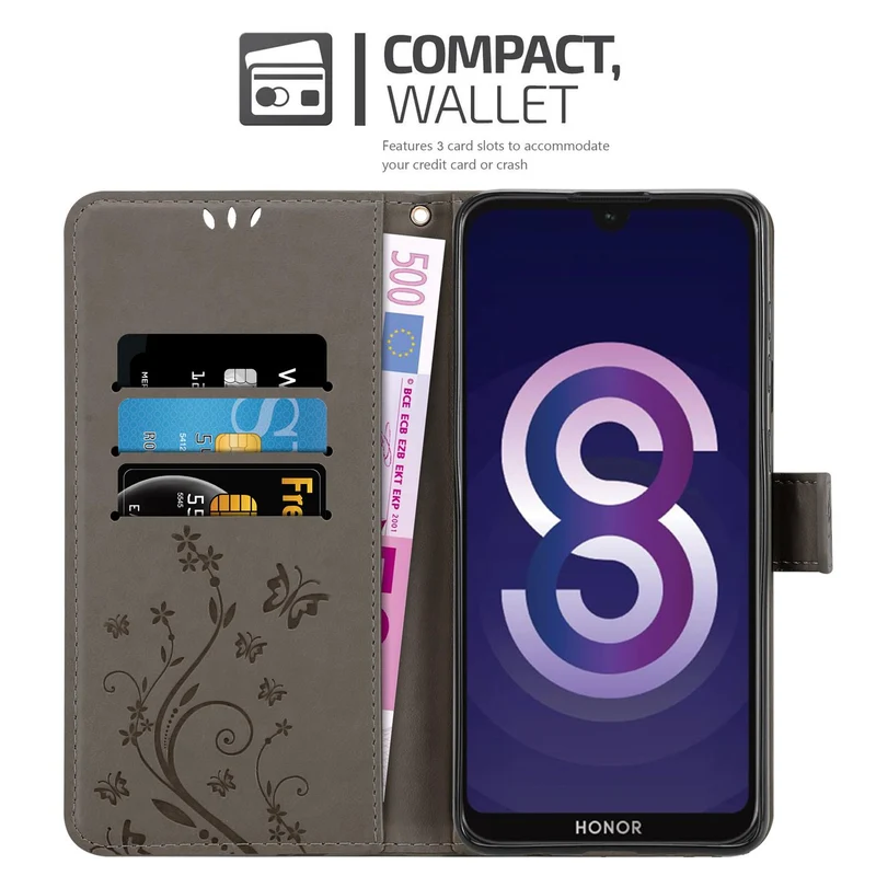 Cadorabo Hülle kompatibel mit Huawei Y5 2019 / Enjoy Play 8 / Honor 8S Schutzhülle im Blumen Design mit Magnetverschluss, Standfunktion und Kartenfächern