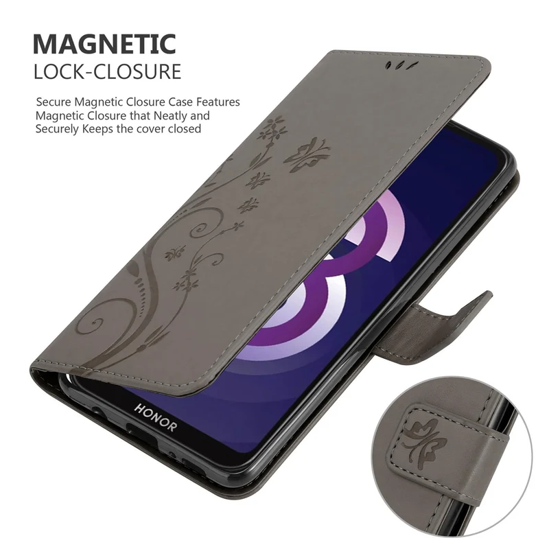 Cadorabo Hülle kompatibel mit Huawei Y5 2019 / Enjoy Play 8 / Honor 8S Schutzhülle im Blumen Design mit Magnetverschluss, Standfunktion und Kartenfächern