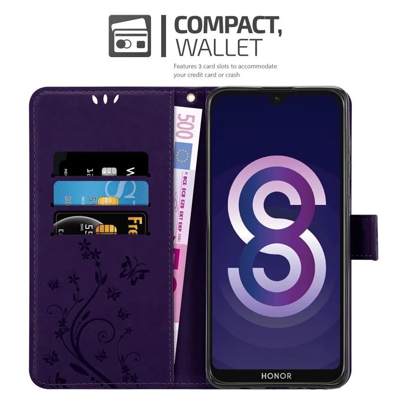 Cadorabo Hülle kompatibel mit Huawei Y5 2019 / Enjoy Play 8 / Honor 8S Schutzhülle im Blumen Design mit Magnetverschluss, Standfunktion und Kartenfächern
