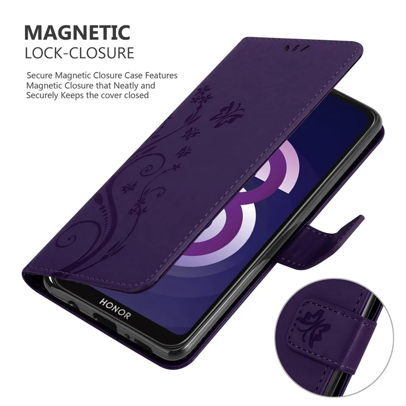 Cadorabo Hülle kompatibel mit Huawei Y5 2019 / Enjoy Play 8 / Honor 8S Schutzhülle im Blumen Design mit Magnetverschluss, Standfunktion und Kartenfächern
