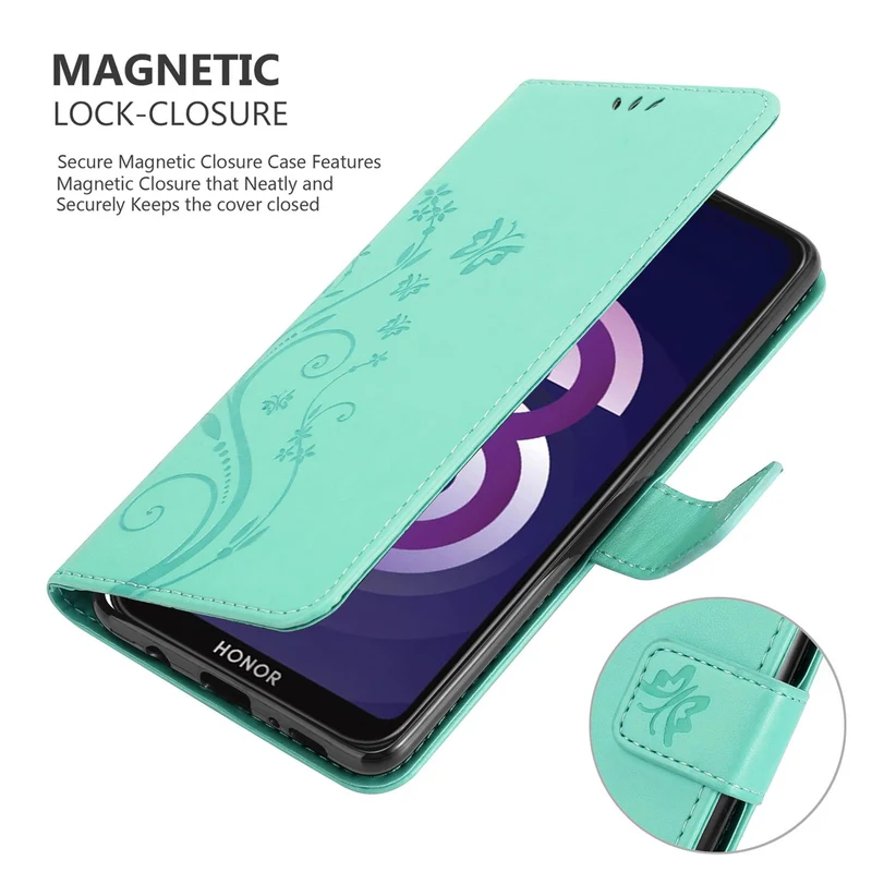 Cadorabo Hülle kompatibel mit Huawei Y5 2019 / Enjoy Play 8 / Honor 8S Schutzhülle im Blumen Design mit Magnetverschluss, Standfunktion und Kartenfächern