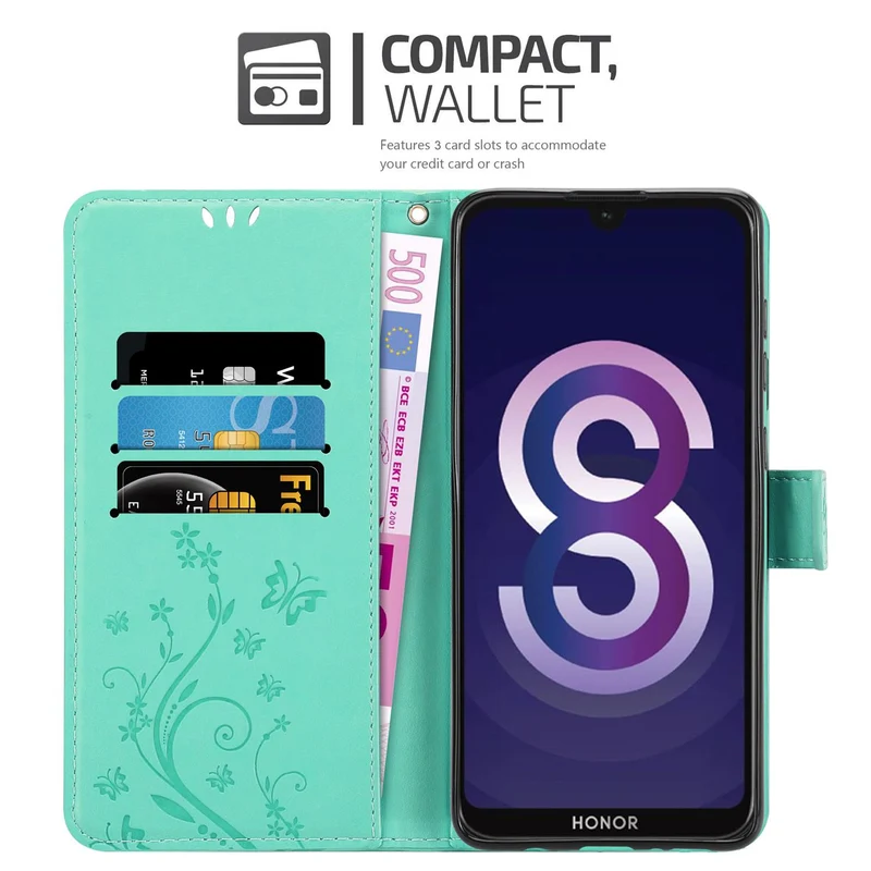 Cadorabo Hülle kompatibel mit Huawei Y5 2019 / Enjoy Play 8 / Honor 8S Schutzhülle im Blumen Design mit Magnetverschluss, Standfunktion und Kartenfächern