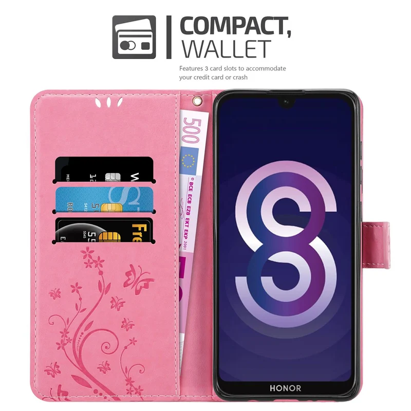 Cadorabo Hülle kompatibel mit Huawei Y5 2019 / Enjoy Play 8 / Honor 8S Schutzhülle im Blumen Design mit Magnetverschluss, Standfunktion und Kartenfächern