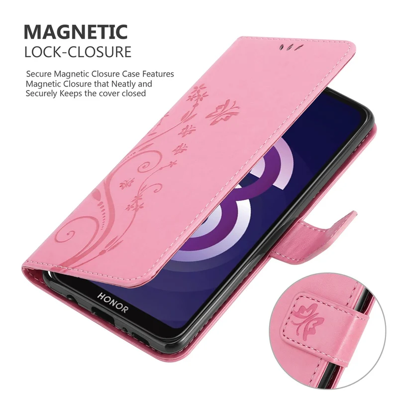Cadorabo Hülle kompatibel mit Huawei Y5 2019 / Enjoy Play 8 / Honor 8S Schutzhülle im Blumen Design mit Magnetverschluss, Standfunktion und Kartenfächern