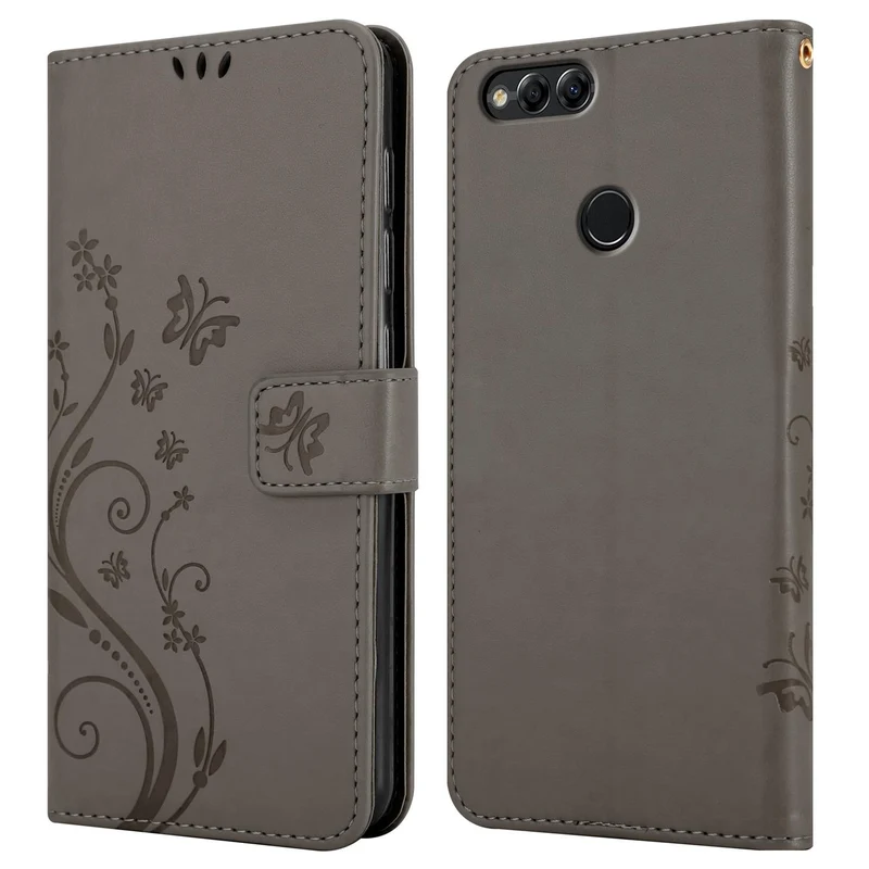 Cadorabo Hülle kompatibel mit Honor 7X Schutzhülle im Blumen Design mit Magnetverschluss, Standfunktion und Kartenfächern
