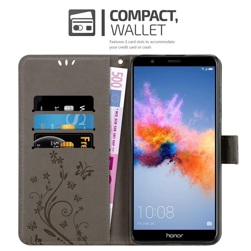 Cadorabo Hülle kompatibel mit Honor 7X Schutzhülle im Blumen Design mit Magnetverschluss, Standfunktion und Kartenfächern