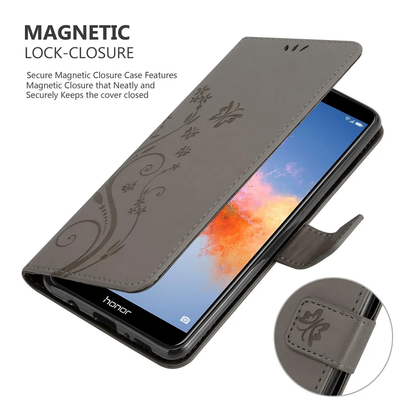 Cadorabo Hülle kompatibel mit Honor 7X Schutzhülle im Blumen Design mit Magnetverschluss, Standfunktion und Kartenfächern