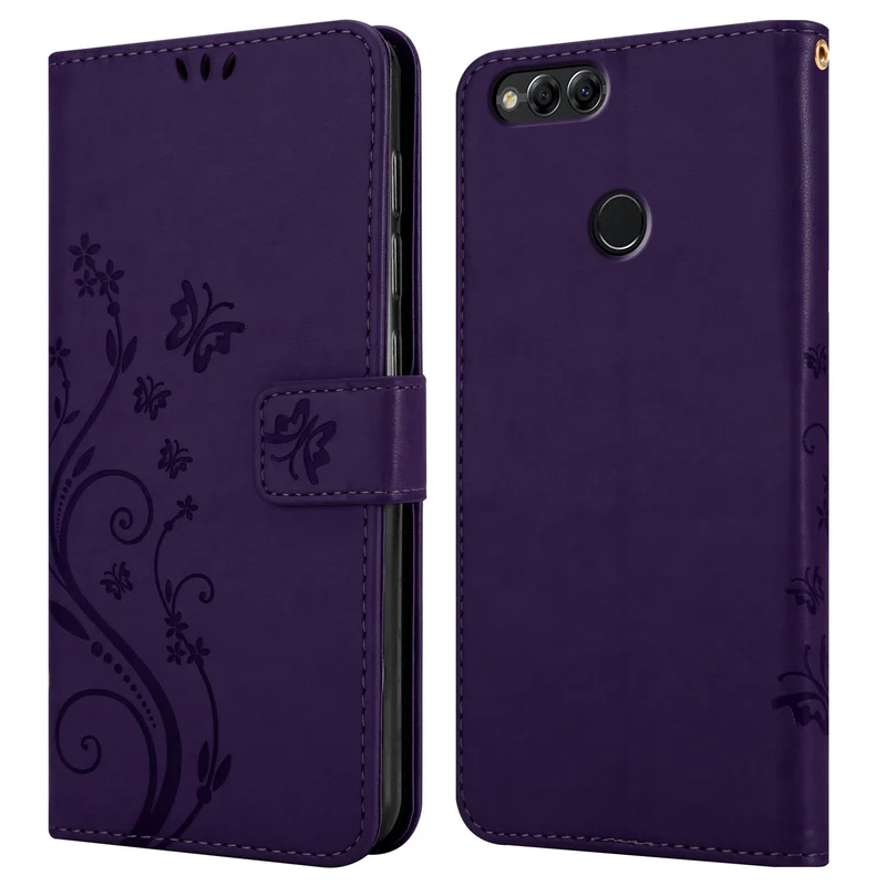 Cadorabo Hülle kompatibel mit Honor 7X Schutzhülle im Blumen Design mit Magnetverschluss, Standfunktion und Kartenfächern