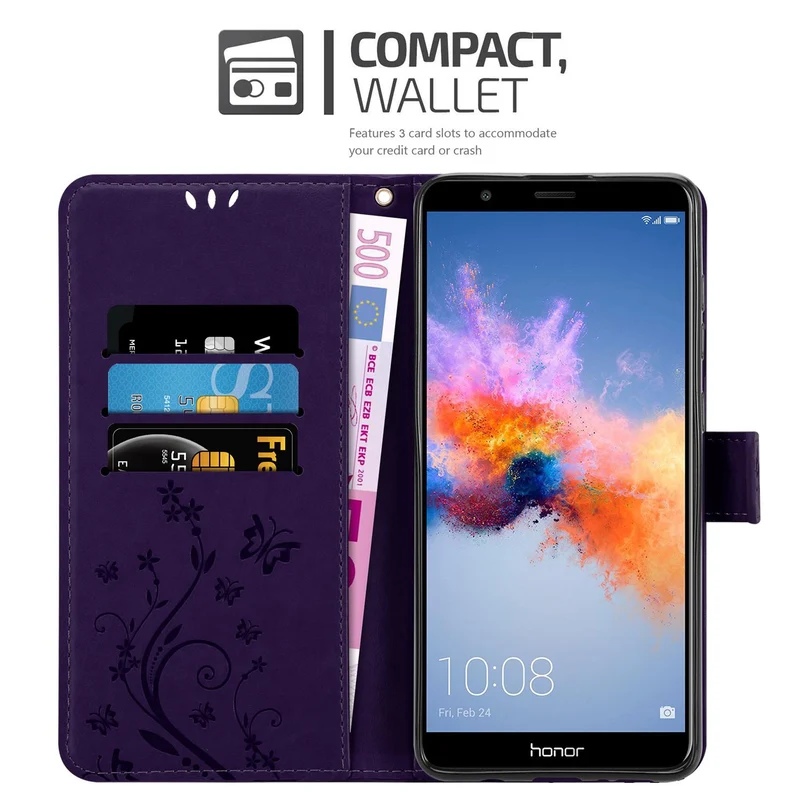 Cadorabo Hülle kompatibel mit Honor 7X Schutzhülle im Blumen Design mit Magnetverschluss, Standfunktion und Kartenfächern