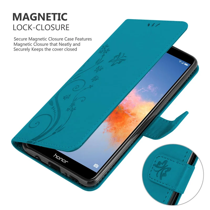 Cadorabo Hülle kompatibel mit Honor 7X Schutzhülle im Blumen Design mit Magnetverschluss, Standfunktion und Kartenfächern