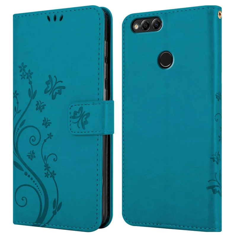 Cadorabo Hülle kompatibel mit Honor 7X Schutzhülle im Blumen Design mit Magnetverschluss, Standfunktion und Kartenfächern