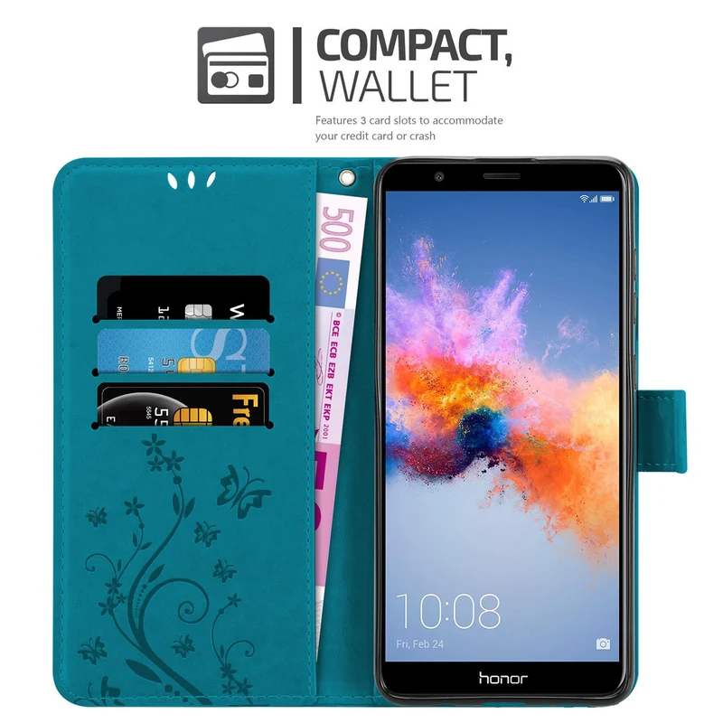 Cadorabo Hülle kompatibel mit Honor 7X Schutzhülle im Blumen Design mit Magnetverschluss, Standfunktion und Kartenfächern